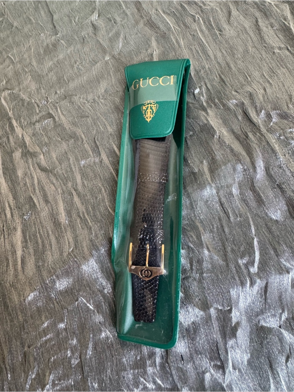 GUCCI VINTAGE LIZARD WRISTWATCH BAND BLACK 19mm